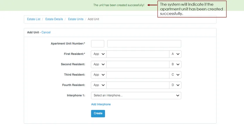 A newly created unit shown in the unit list