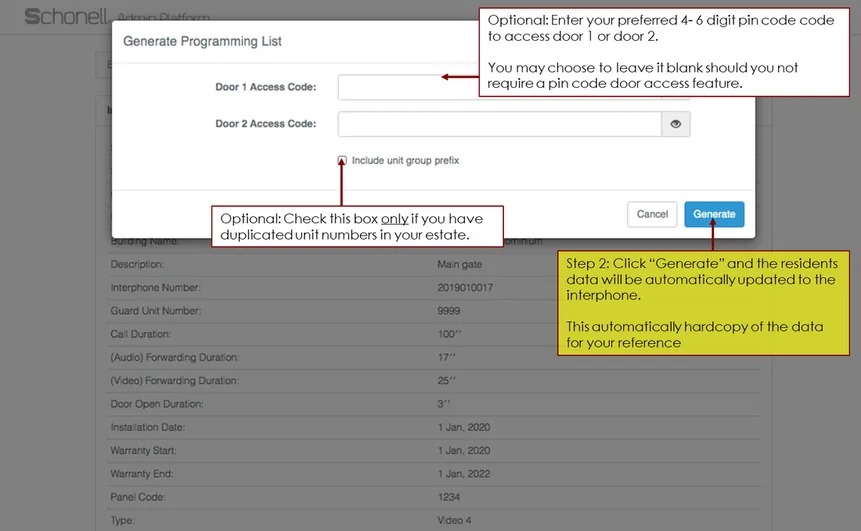 The Generate confirmation step