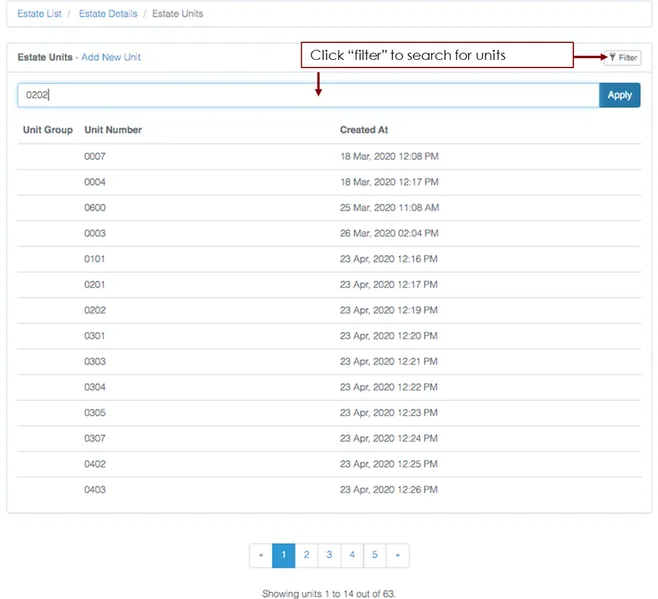 Filtered results showing a single unit