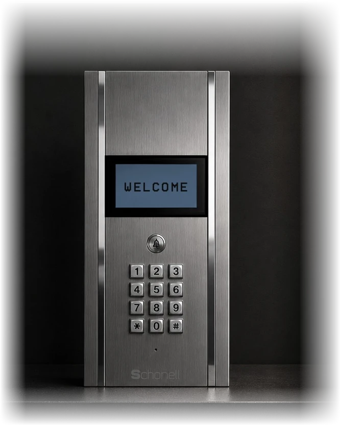 Schonell Interphone Classic audio intercom panel with stainless-steel keypad